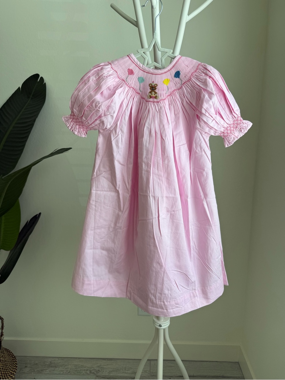 Hand smocked Princess Light Pink Smocked A-Line Dress with Balloon Embroidery